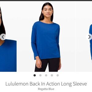 lululemon athletica back in action Regatta Blue Long Sleeve Tee size 10💙💙💙